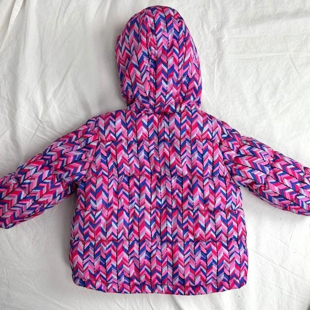 OshKosh B'gosh Girls 18 Mos‎ Puffer Jacket Pink Blue Chevron Zip Hooded